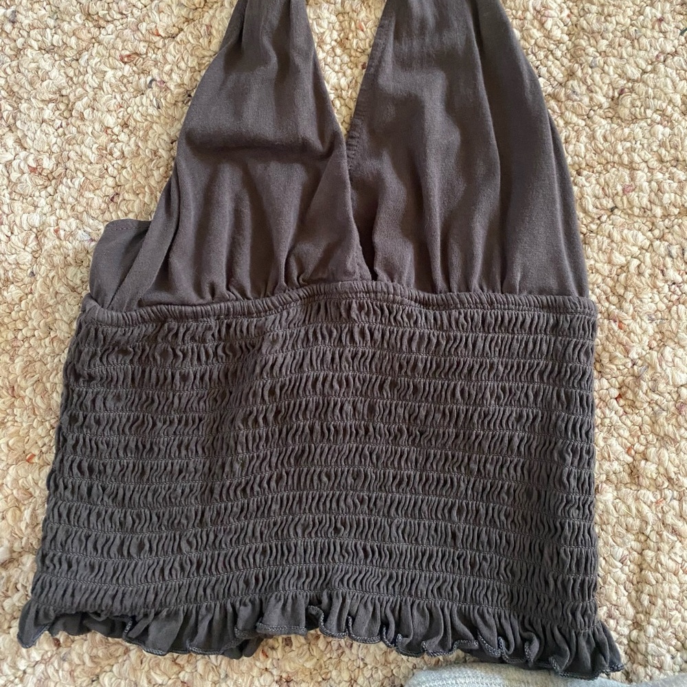 grey american eagle shirred halter top